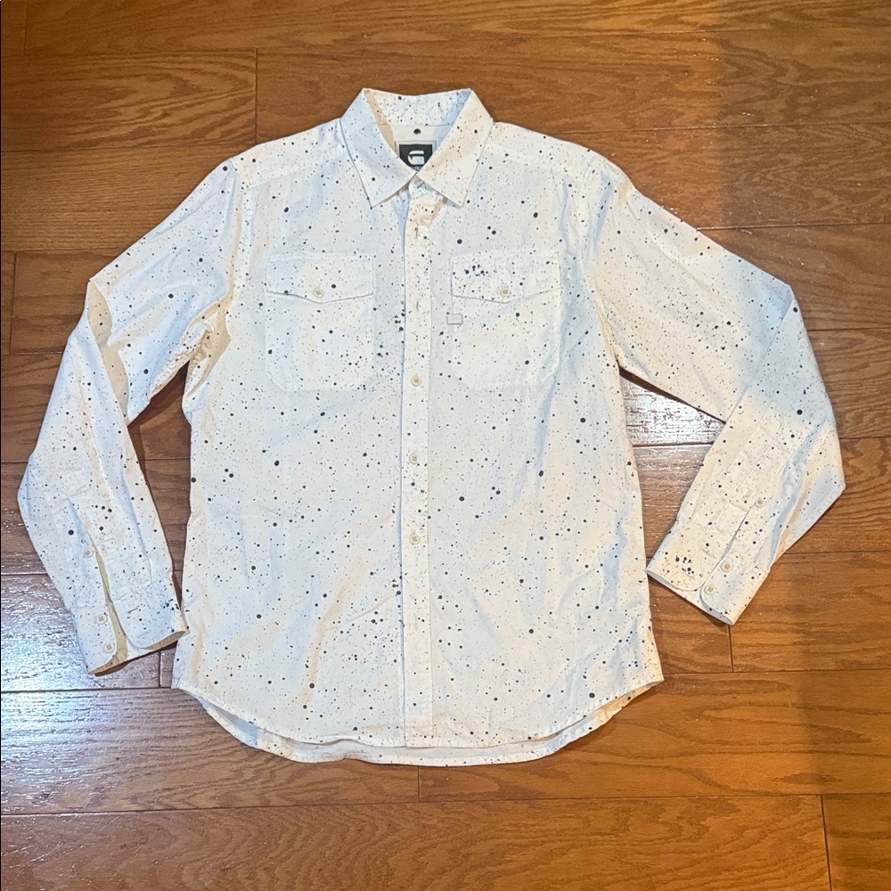 G-Star Sz L White Speckled Casual Shirt